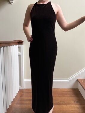 RHAPSODY Chocolate Brown Velvet Maxi Dress Y2K Whimsigoth Grunge Slinky Flirty 4